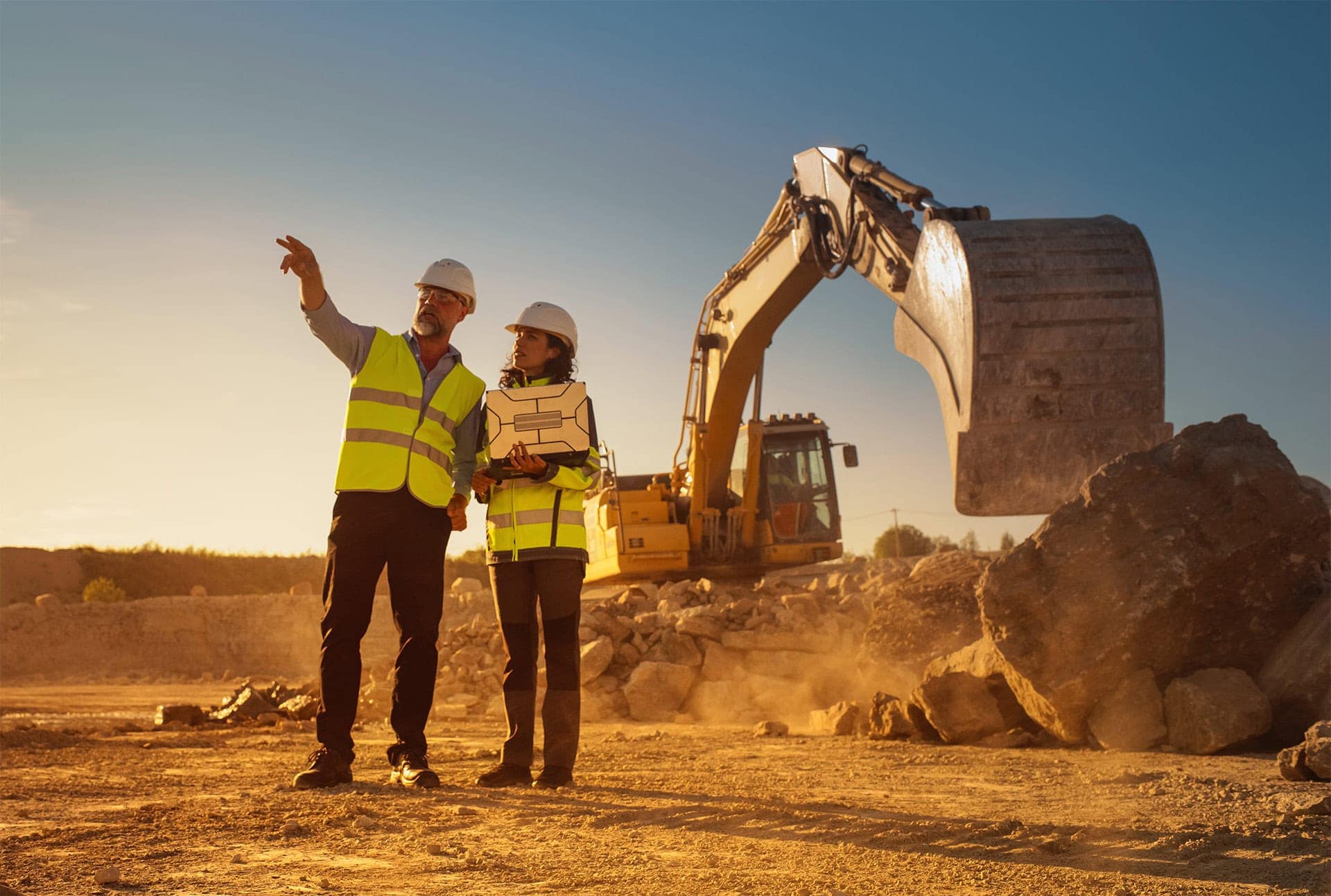 Construction workers discussing job plans