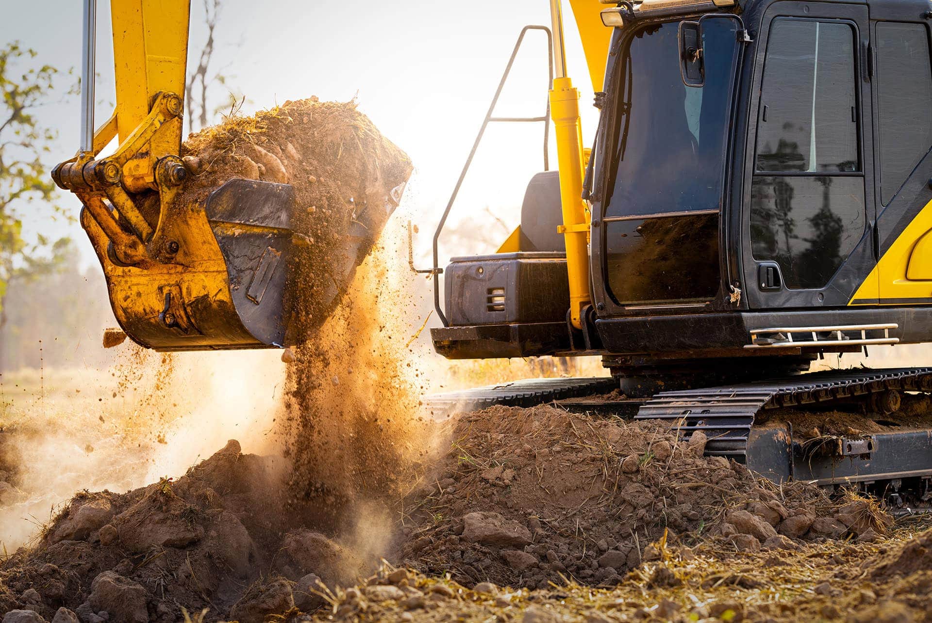 Excavator clearing a construction site